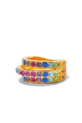 Rainbow Triple Ring, Brass & Crystal